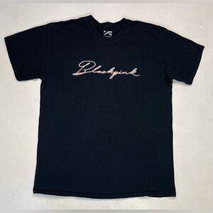 Black pink Neon Logo Graphic T-shirt Women Large Black Short Sleeve Music